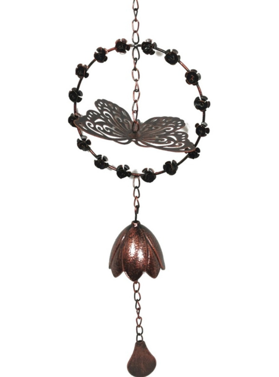 Cast Iron Butterfly in Rose Ring windchime 63cm