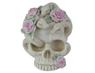 White Rose Skull with Serpents 15cm