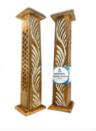Wooden Incense Tower W/White Leaf 30cm